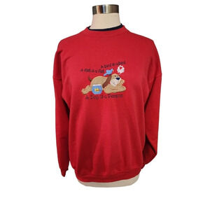 Vintage MC Sportswear Size Large Red Sweater Dog Bird Fish